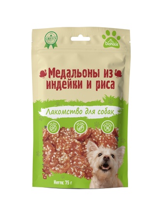 Лакомство для собак BIOHAUS Медальоны из индейки и риса (75 г)