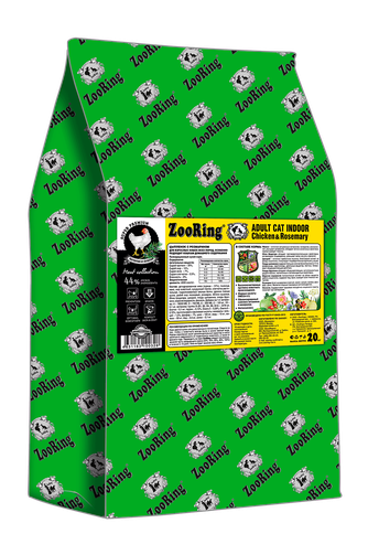 Корм сухой для взрослых кошек всех пород ZOORING Adult Cat Indoor Chicken & Rosemary цыпленок с розмарином (20 кг)