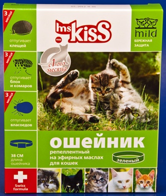 Ошейник для кошек NEOTERICA Ms.Kiss от клещей и блох зеленый (38 см)