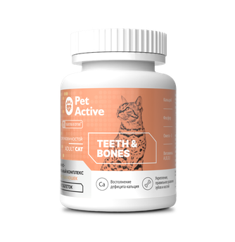 Витаминно-минеральный комплекс для кошек PETACTIVE Teeth & Bones для зубов и костей (100 таб)