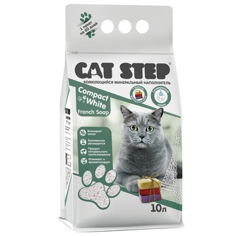Наполнитель комкующийся бентонитовый для кошек CAT STEP compact white french soap (10 л)