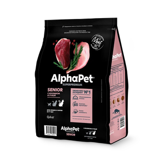 Корм сухой для кошек и котов от 7 лет ALPHAPET Superpremium с кроликом и уткой (0,4 кг)