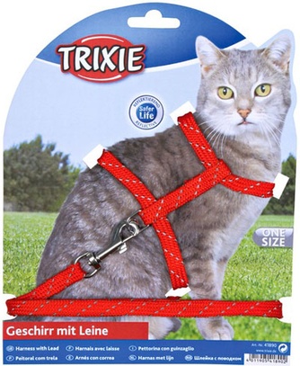 Шлейка для кошек TRIXIE светоотражающая с поводком (1*30 см)