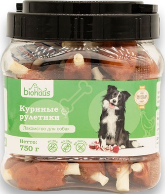 Лакомство для собак BIOHAUS куриные рулетики (750 г)