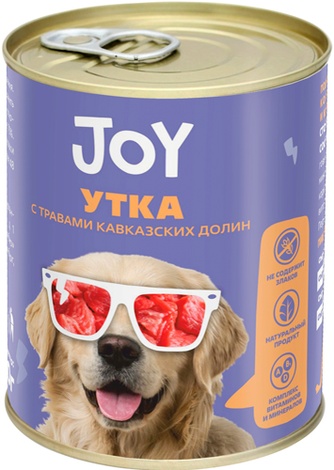 Корм влажный для собак средних и крупных пород JOY беззерновой, утка с травами кавказских долин  (340 г)