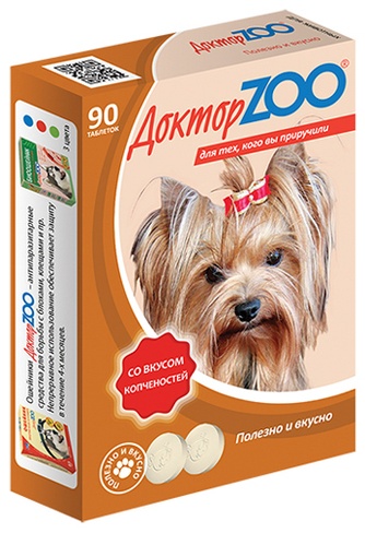 Кормовая добавка для собак ДОКТОР ZOO Таблетки копчености (90 таб)