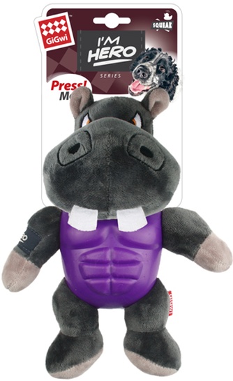 Игрушка для собак GIGWI I'am Hero Бегемот с пищалкой в резиновой защите (20 см)