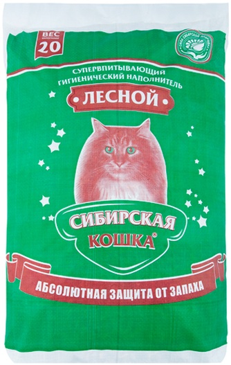 Наполнитель впитывающий древесный для кошек СИБИРСКАЯ КОШКА Лесной (20 кг)