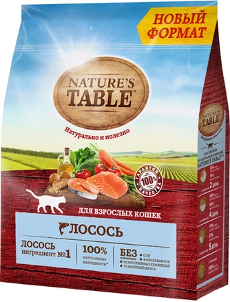 Корм сухой для кошек NATURE'S TABLE Лосось (1,1 кг)