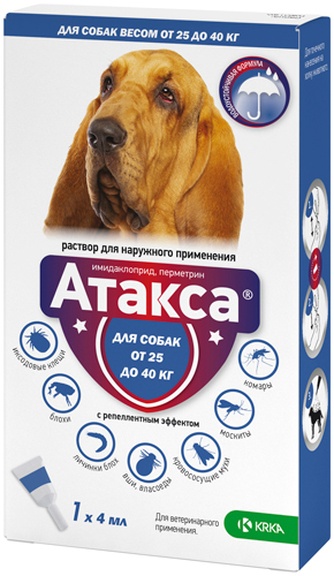 Капли для собак 25-40 кг KRKA Атакса для наружного применения с репелентным эффектом (4 мл)