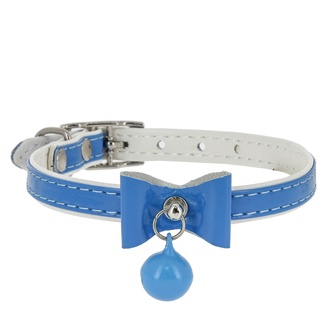 Ошейник двойной для кошек КАСКАД Синтетик прошитый с бантом и бубенчиком синий (10 мм*30 см)