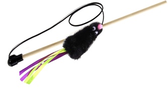 Игрушка для кошек GOSI Дразнилка-удочка Мышка из натуральной норки, хвост-ленточки (50 см)
