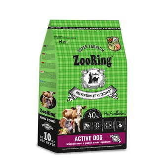 Корм сухой для собак средних и крупных пород ZOORING Active Dog с мясным миксом и рисом с пастернакос (10 кг)
