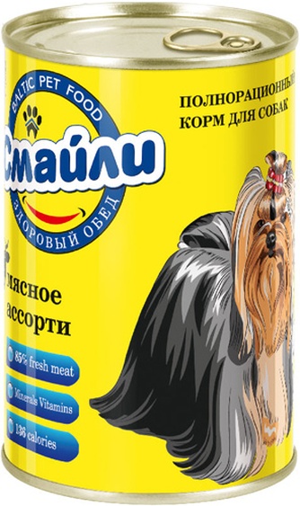 Корм влажный для собак СМАЙЛИ Мясное ассорти(415г/банка)