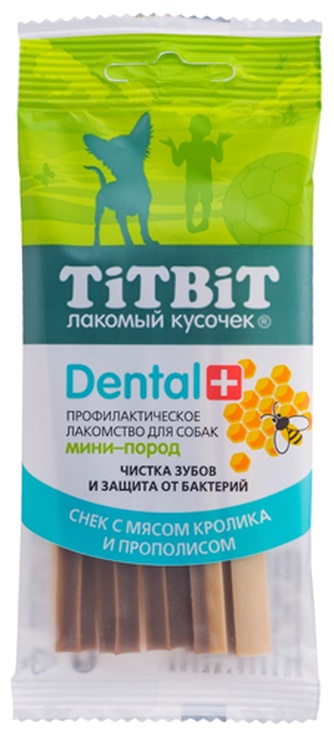 Лакомство для собак мелких пород мелких пород TITBIT Лакомый кусочек Dental + Снек для чистки зубов кролик (25 г)