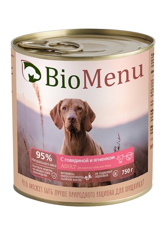 Корм влажный для взрослых собак BIOMENU ADULT с говядиной и ягненком (750 г)