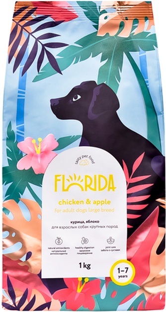 Корм сухой для собак крупных пород FLORIDA  Курица, яблоко (1 кг)