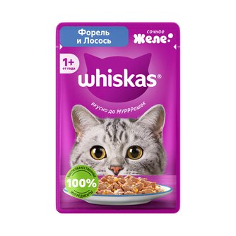 Корм влажный для взрослых кошек WHISKAS желе с форелью и лососем (75 г)