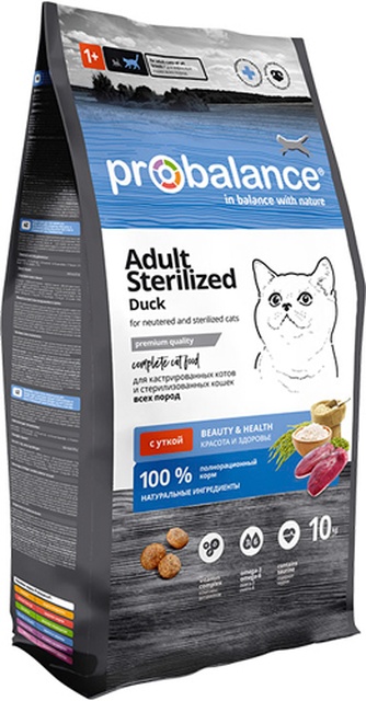 Корм сухой для стерилизованных и кастрированных кошек и котов PROBALANCE Adult Sterilised с уткой (10 кг)