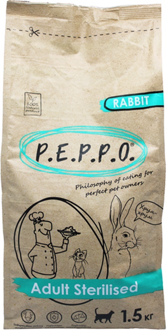 Корм сухой для стерилизованных и кастрированных кошек и котов PEPPO Adult Sterilised Rabbit кролик (1,5 кг)