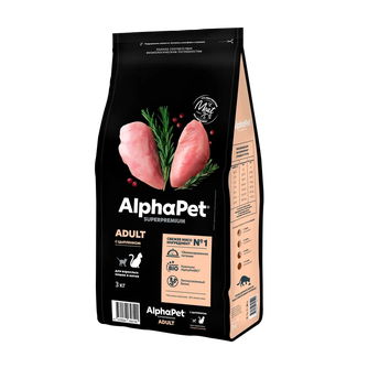 Корм сухой для взрослых кошек и котов ALPHAPET Superpremium с цыпленком (3 кг)