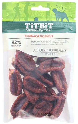 Лакомство для собак мелких пород TITBIT Лакомый кусочек Золотая коллекция Колбаса Чоризо (80 г)