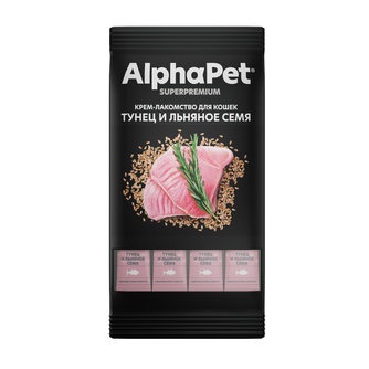 Лакомство для кошек ALPHAPET Superpremium Крем-лакомство Тунец и льняное семя (48 г)