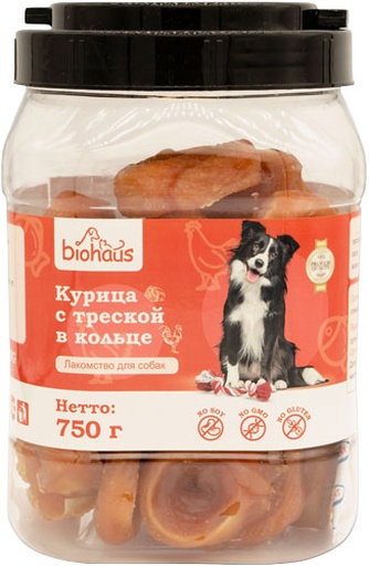 Лакомство для собак BIOHAUS курица с треской в кольце (750 г)