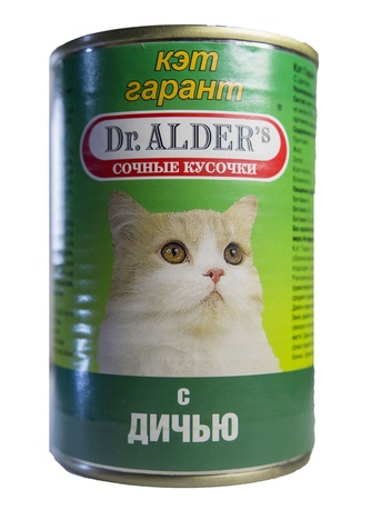 Корм влажный для кошек DR. ALDER'S Cat Garant кусочки, дичь, в желе (415 г)