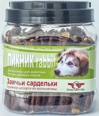 Лакомство для собак мелких пород GREEN QZIN RabBIT Лакомый кусочек Заячьи сардельки Ассорти из крольчатины (750 г)