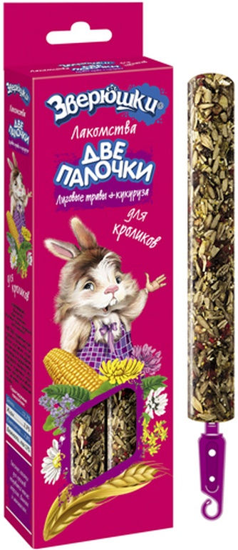 Лакомство для кроликов ЗООМИР Зверюшки Палочки Луговые травы+Кукуруза (2шт/40г)