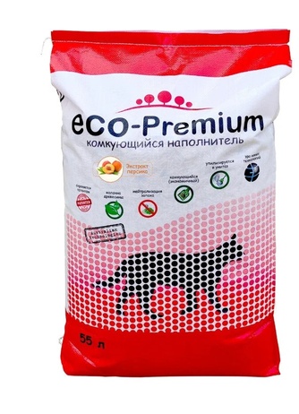 Наполнитель комкующийся древесный для кошек ECO-PREMIUM персик (55 л)