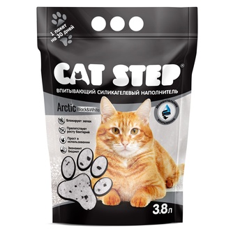 Наполнитель впитывающий силикагелевый для кошек CAT STEP arctic black&white (3,8 л/1,67 кг)