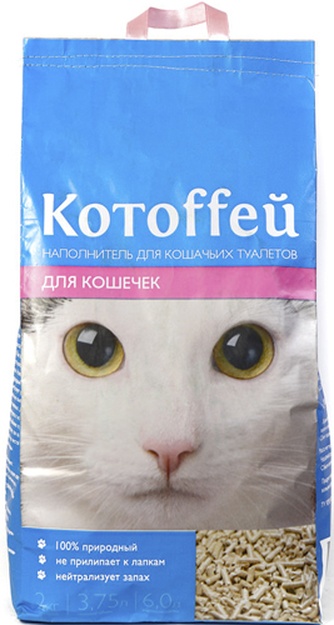 Наполнитель впитывающий древесный для кошек КОТOFFЕЙ для кошечек (6 л)