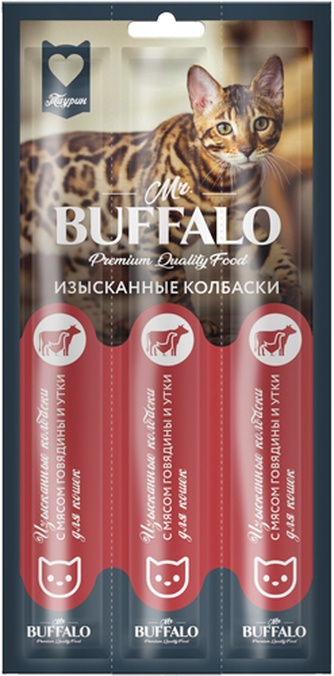 Лакомство для кошек BUFFALO колбаски изысканные с говядиной (3 шт)