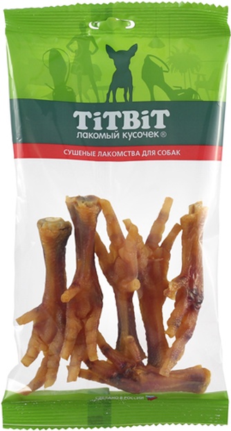 Лакомство для собак мелких пород TITBIT Лакомый кусочек Лапки курица вяленые (100 г)