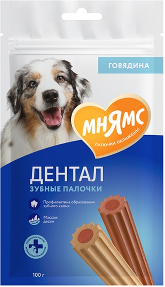 Лакомство для собак МНЯМС дентал зубные палочки с говядиной (100 г)