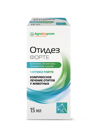 Капли для животных AGROBIOPROM Отидез форте для лечения отитов (15 мл)