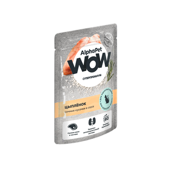 Корм влажный для взрослых кошек ALPHAPET WOW Суперпремиум сочные кусочки в соусе цыпленок (85 г)