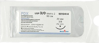 мононить полидиоксаноновая BAZAVET PDX (3/0 (2), ОР, 3/8, 20мм, 90 см/12 шт)