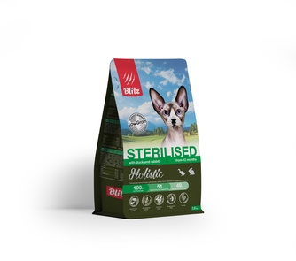 Корм сухой для стерилизованных кошек и кастрированных котов BLITZ Holistic Sterilised с уткой и кроликом (1,5 кг)