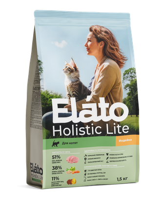 Корм сухой для котят, беременных и кормящих кошек ELATO Holistic Lite с индейкой (1,5 кг)