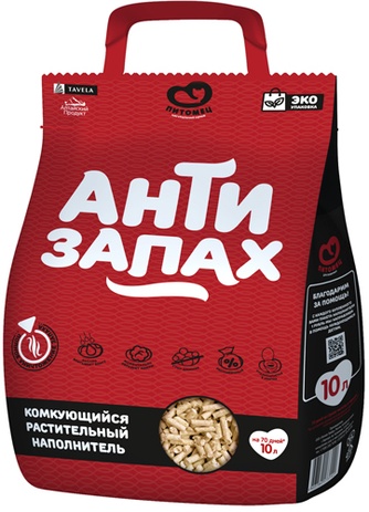 Наполнитель комкующийся для кошек TAVELA Питомец Антизапах (10 л)