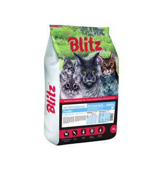 Корм сухой для стерилизованных кошек BLITZ Sensitive с чувствительным пищеварением с индейкой (10 кг)