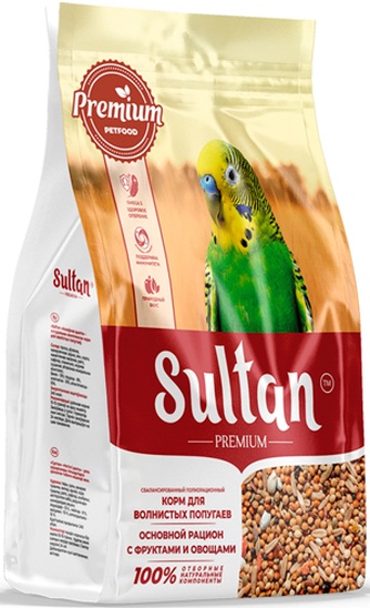 Корм сухой для волнистых попугаев SULTAN Premium Основной рацион зерносмесь с фруктами и овощами (500 г)