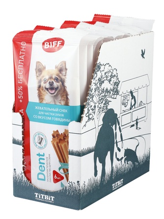 Лакомство для собак мелких пород BIFF Dent Жевательный снек для чистки зубов с говядиной (6 шт)
