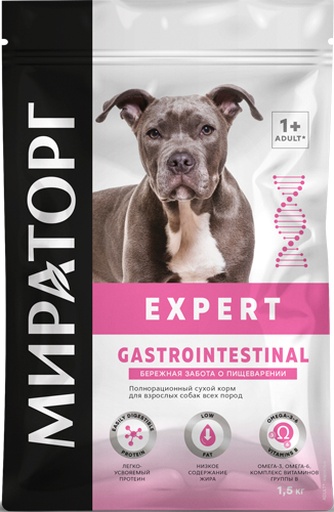Корм сухой для взрослых собак МИРАТОРГ Expert Gastrointestinal, забота о пищеварении (1,5 кг)