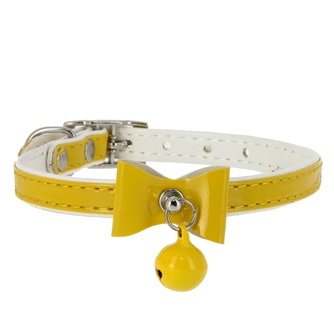 Ошейник двойной для кошек КАСКАД Синтетик прошитый с бантом и бубенчиком желтый (10 мм*30 см)