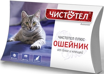 Ошейник для кошек ЧИСТОТЕЛ Плюс для уничтожения блох, вшей, власоедов и иксодовых клещей черный (35 см)