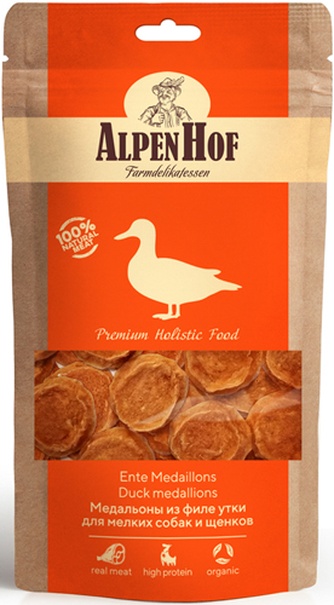 Лакомство для собак мелких пород и щенков ALPENHOF Медальоны из филе утки (50 г)
